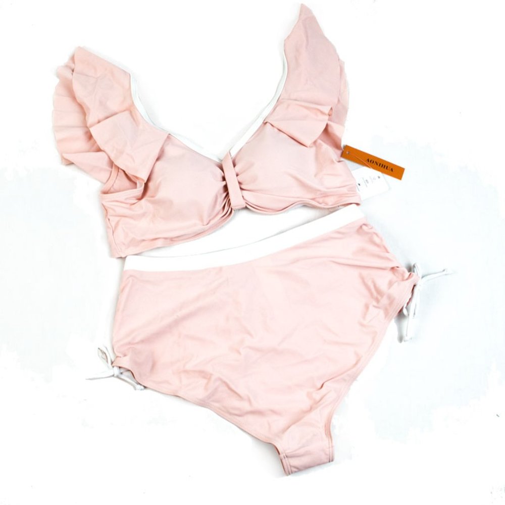 AONIHUA - Pink Crisscross Ruffle Bikini XL - Picture 3 of 13